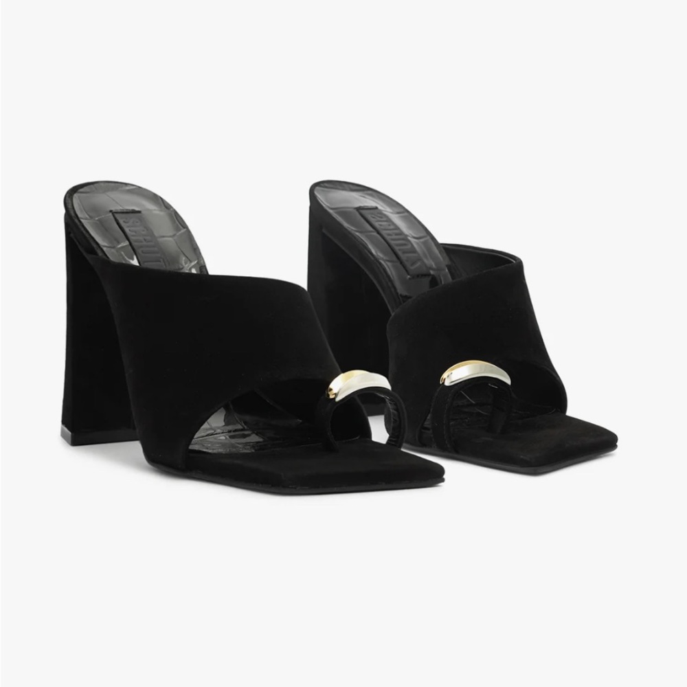 SCHUTZ Black and Gold Mules with Chunky Heel size 9B
